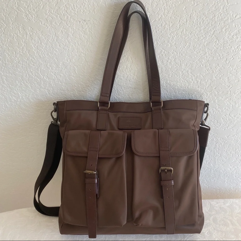 Burberry brown front pocket nylon tote bag